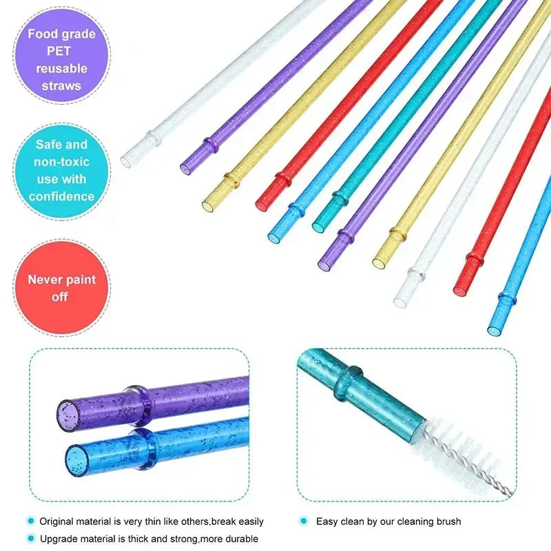 Reusable Clear Plastic Glitter Straws Extra Long Tumbler Straws for Cups with Cleaning Brush Drinking Straws for Tumbler Party