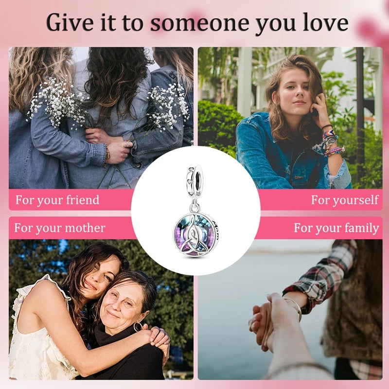 925 Sterling Silver Mother And Daughter Tie Angel Charms Pendant For Women Fit Original Bracelet DIY Mother's Day Jewelry Gift