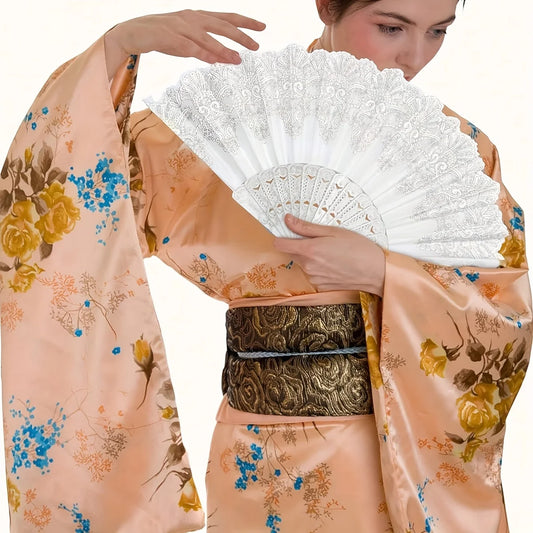 Elegant White Lace Folding Hand Fan, Portable Glitter Floral Fan for Summer Cooling, Wedding, Party & Spanish Dance Performance
