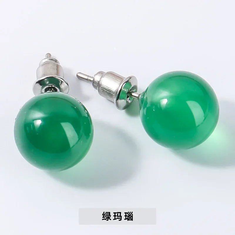 6mm 8mm 10mm Natural Agate Earrings Healing Crystal Stone Round Ball Pearl Beads Stud Fashion Jewelry for Women Girl Wholesale
