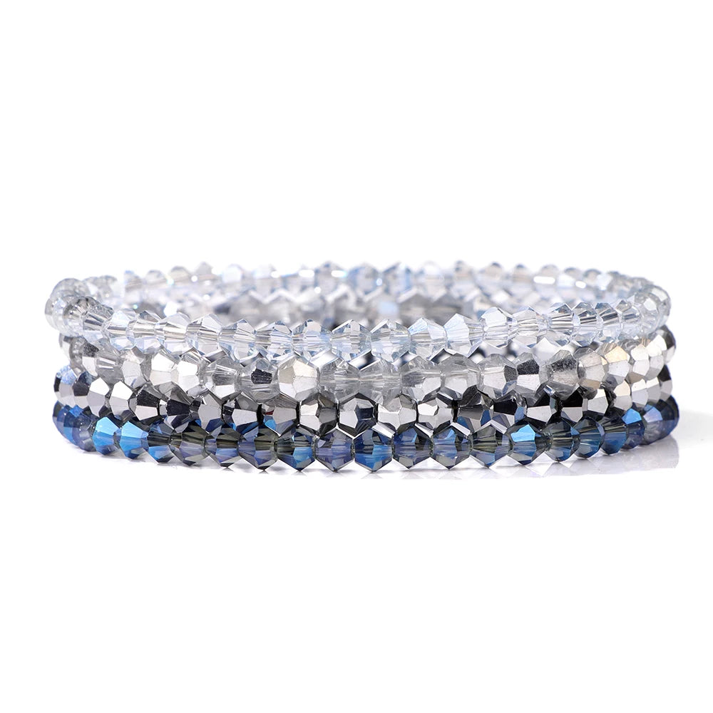 4Pcs/Set Crystal Bracelets For Women Girls Natural Stone Beads Bracelets Grey pink White blue series Crystal Fashion Jewelry
