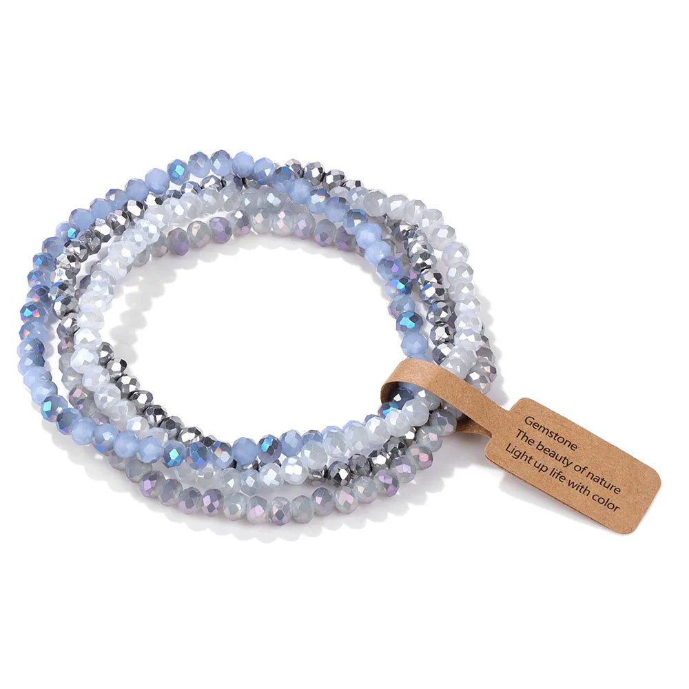 4Pcs/Set Crystal Bracelets For Women Girls Natural Stone Beads Bracelets Grey pink White blue series Crystal Fashion Jewelry