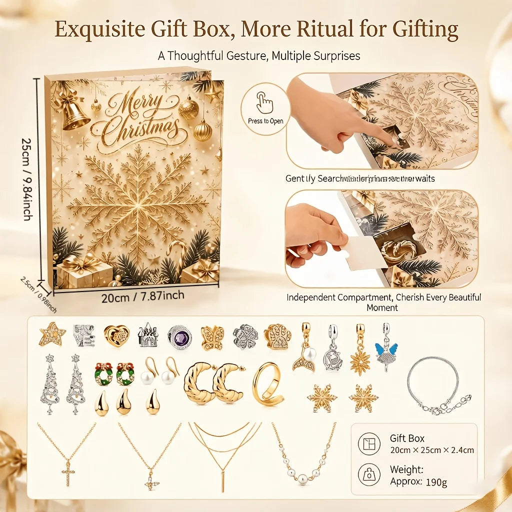 24Pcs Advent Calendar DIY Metal Bead Bracelet Kit, Handmade Jewelry Gift for Christmas Valentine Birthday New Year
