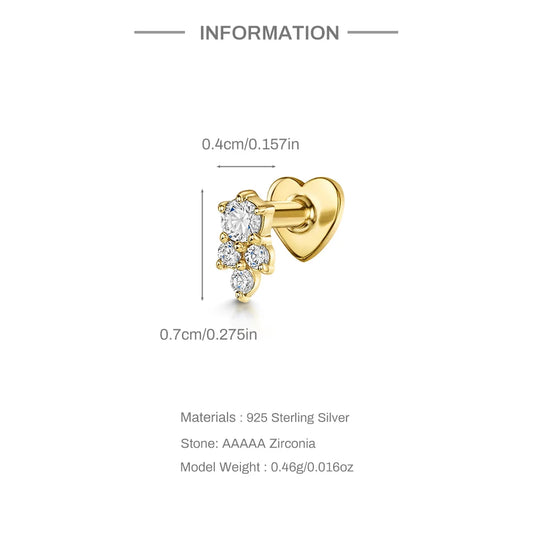 Aide 100% Plata S925 Sterling Silver Zircon Stud Earring For Women Y2k Cartilage Spiral Piercing Body Fine Jewelry 1piece