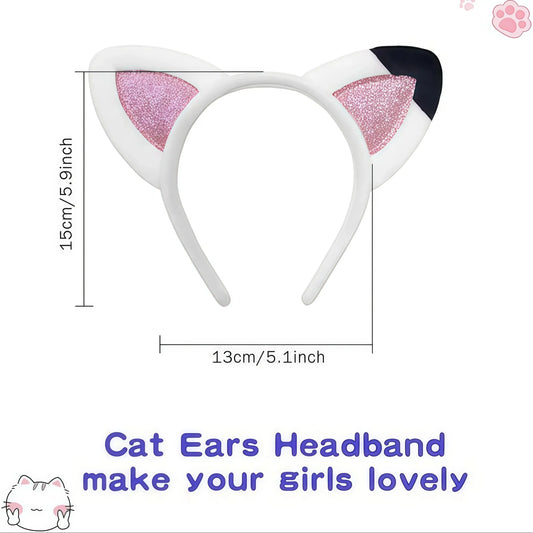 Girls Cat Costume Dress – Puff Sleeve Tulle Gown with Ear Headband, Ages 4–10
