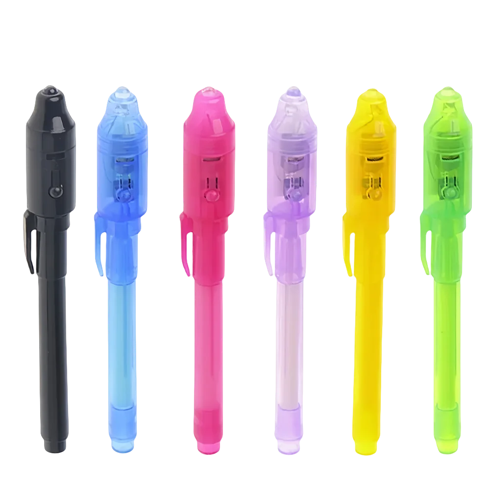 12pcs Luminous Light Pen Magic Purple 2 in 1 UV Black Light Combo Drawing Invisible Ink Pen Learning Education Toys for Child