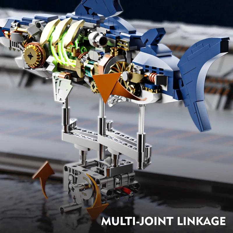 Mechanical Shark Building Blocks Set, Movable Jaw & Tail Gear Drive, STEM Educational Toy, Perfect Gift for Kids & Adults, Home