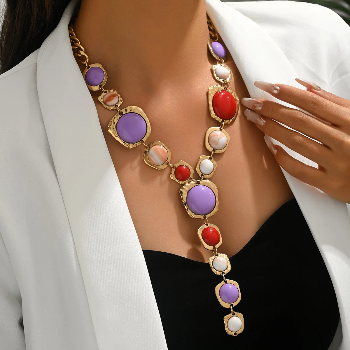 Vintage Exaggerated Y-shaped Long Necklace for Women Stylish Chunky Geometric Pendant Necklaces Boho Fashion Jewelry Accessories