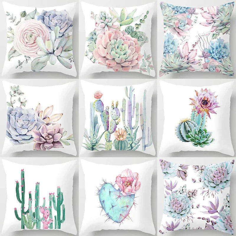 Cactus Flower Pattern Summer Decorative Cushions Pillowcase Polyester Cushion Cover Throw Pillow Sofa Decoration Pillowcover