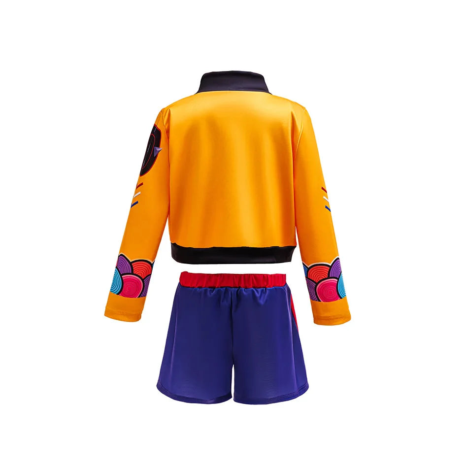 Kids Fashion Outfit Set Girls Printed Jacket Shorts Costume With Purple Braided Crown Accessories Halloween Birthday Party Dress