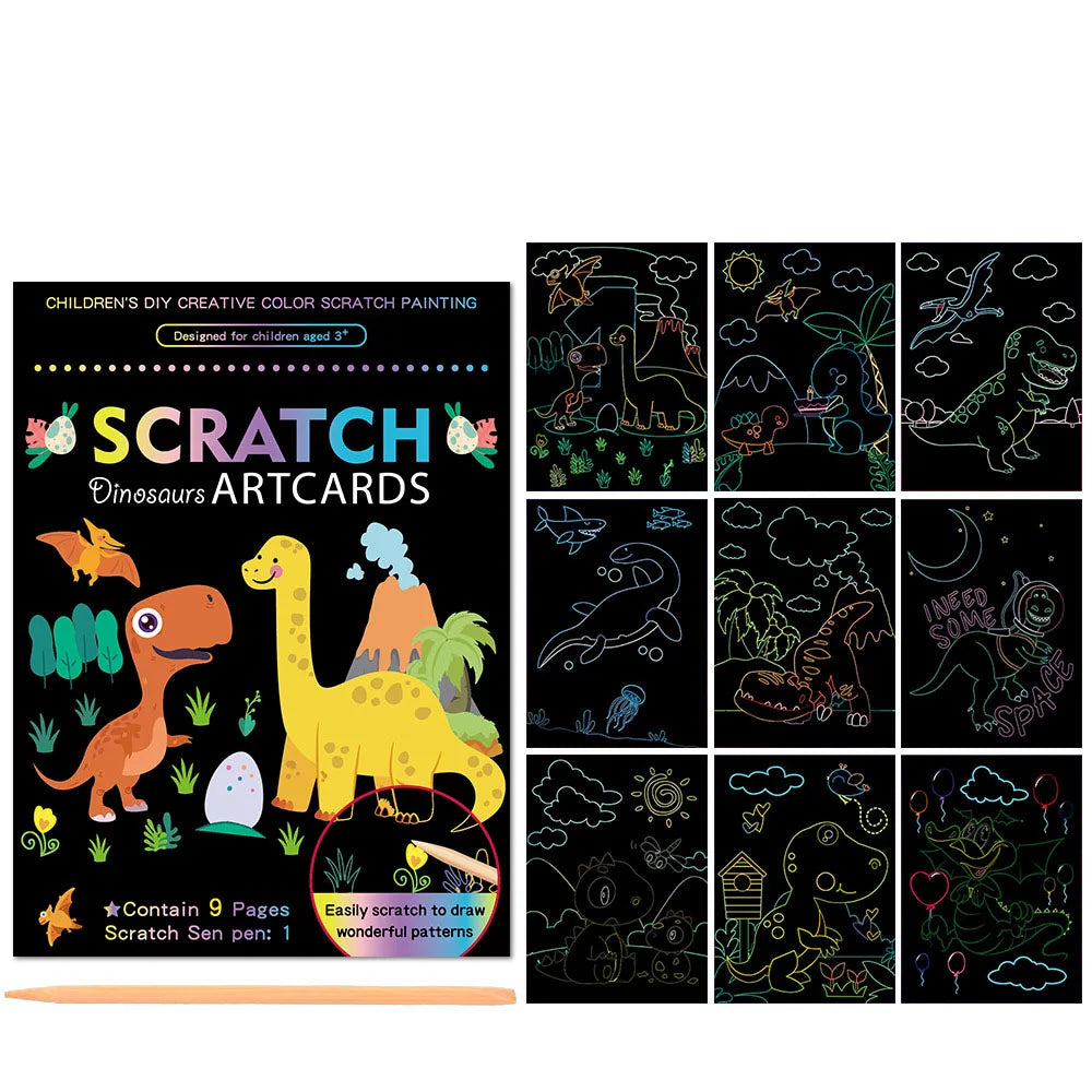 Children Scratch Painting Set Magic Rainbow Colors Scratch Art Painting Card Books Early Education Template Drawing Toys For Kid