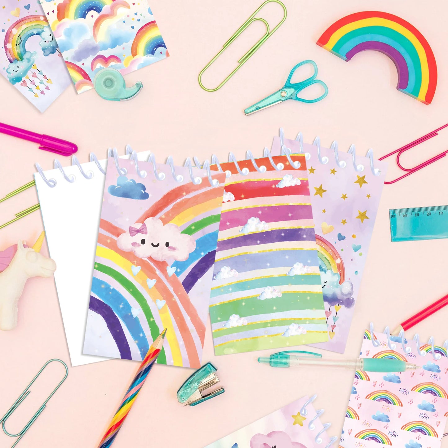 8pcs Rainbow Themed Mini Spiral Pocket Notebooks Memo Pad Coil Booklet Notepads For Gifts Office Stationery School Diaries