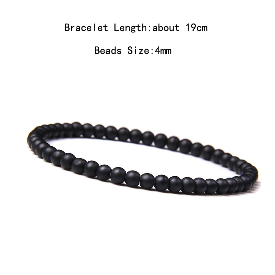 4mm Quartz Agate Bead Natural Stone Beaded Bracelet Lava Rock Tiger Eye Black Onyx Crystal Women Men Yoga Healing Chakra Jewelry