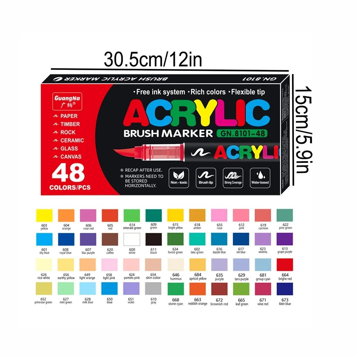 Guangna Acrylic Paint Markers Brush Tip, Direct-Liquid Ink Control System, Professional-Grade Paint Pen for Any Surface