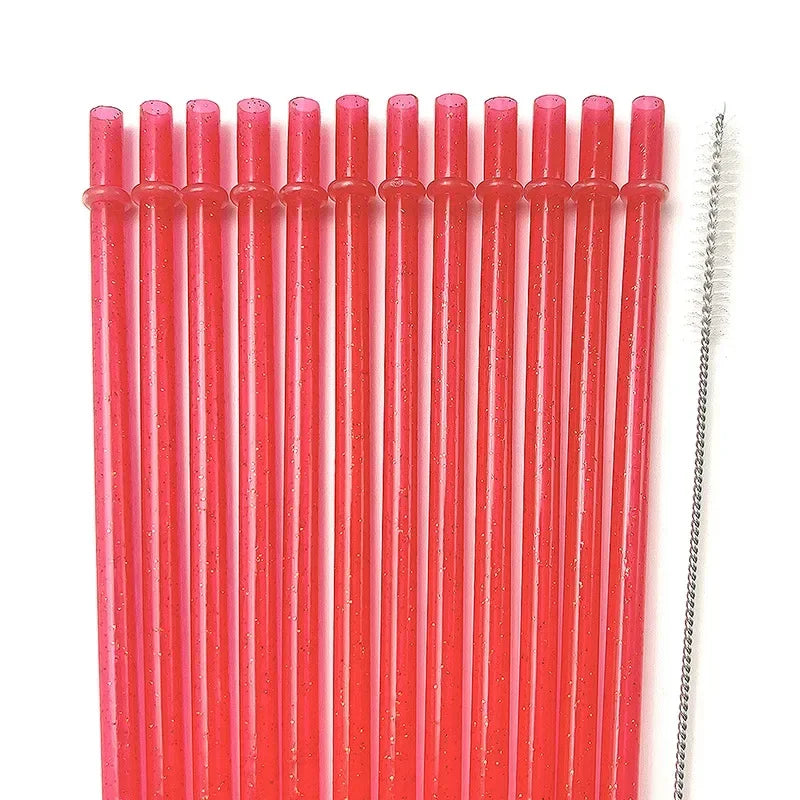 Reusable Clear Plastic Glitter Straws Extra Long Tumbler Straws for Cups with Cleaning Brush Drinking Straws for Tumbler Party
