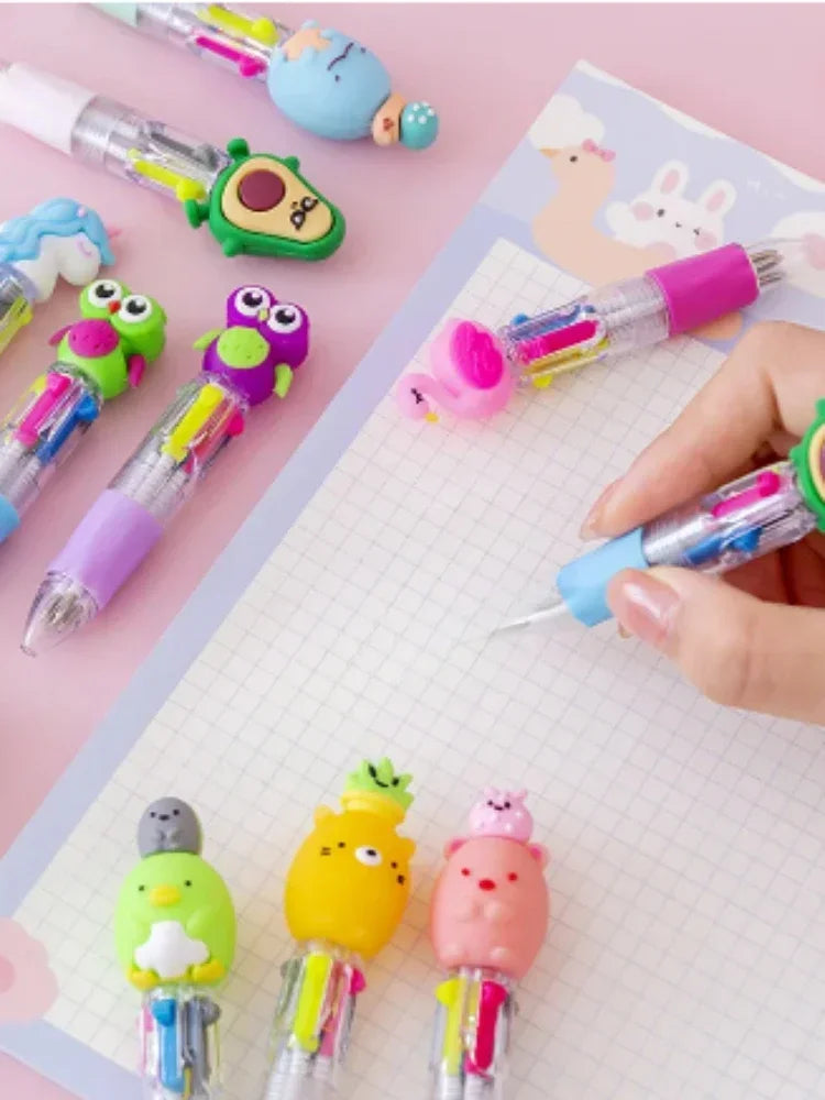 20PCs/lot Cute Cartoon 4 Color Mini Ballpoint Pen Kawaii Unicorn Flamingo Retractable Stationery Gift School Office Supplies