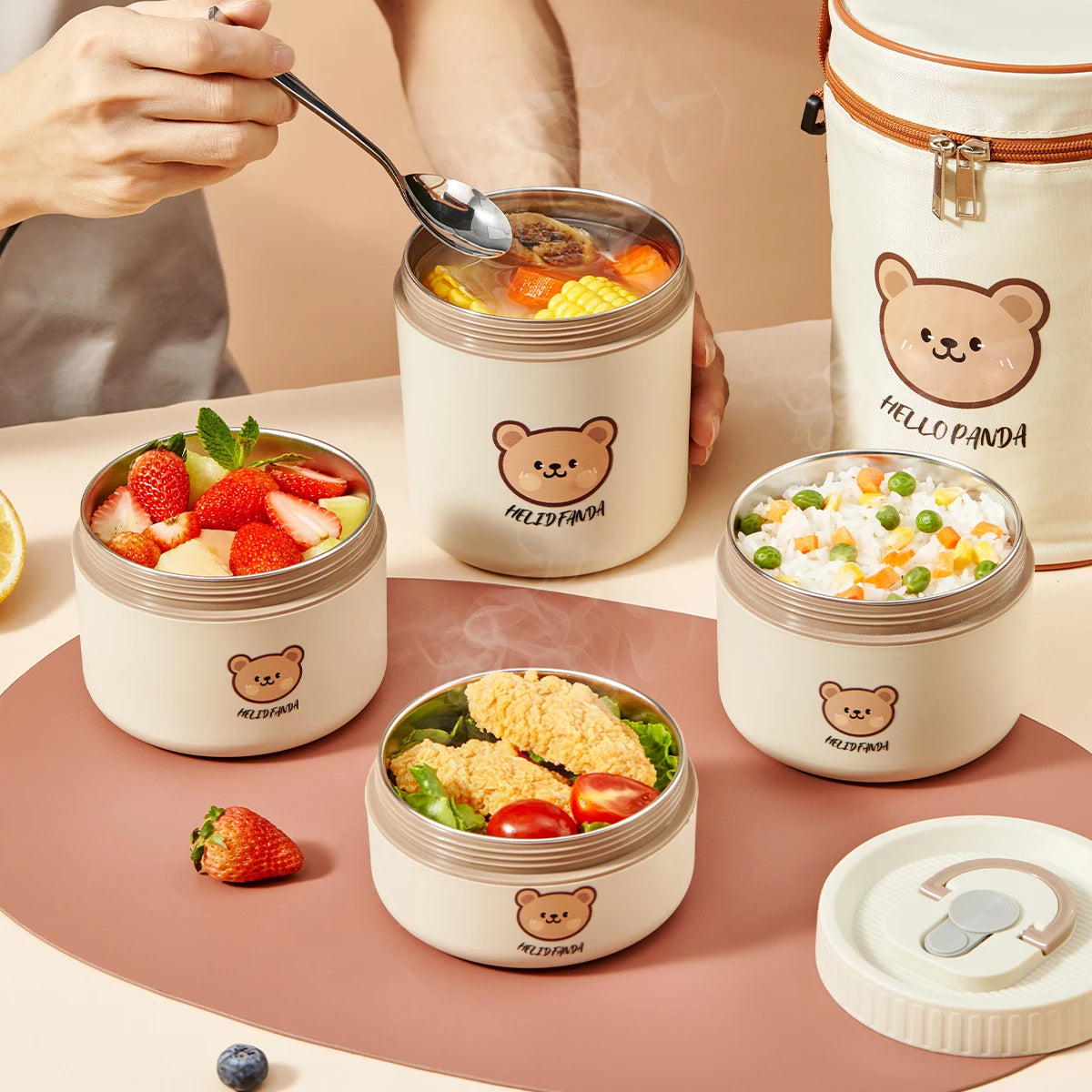 WORTHBUY Portable Insulated Lunch Box 304 Stainless Steel Fruit Salad Food Container Leak-proof Bento Box Microwave Heatable