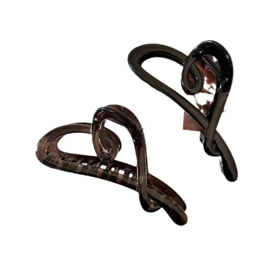 New Premium Matte Black Heart Claw Clip | Large-Sized Women's Hair Accessory | Back-of-Head Styling Hair Clip