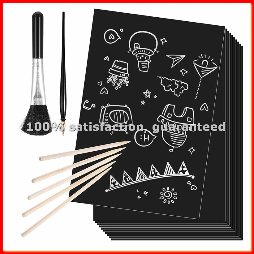 50 Sheets ScratchArt for Kids 4.9x7.3inch Scratch Paper Art Set Painting with Art Tools DIY-A13G