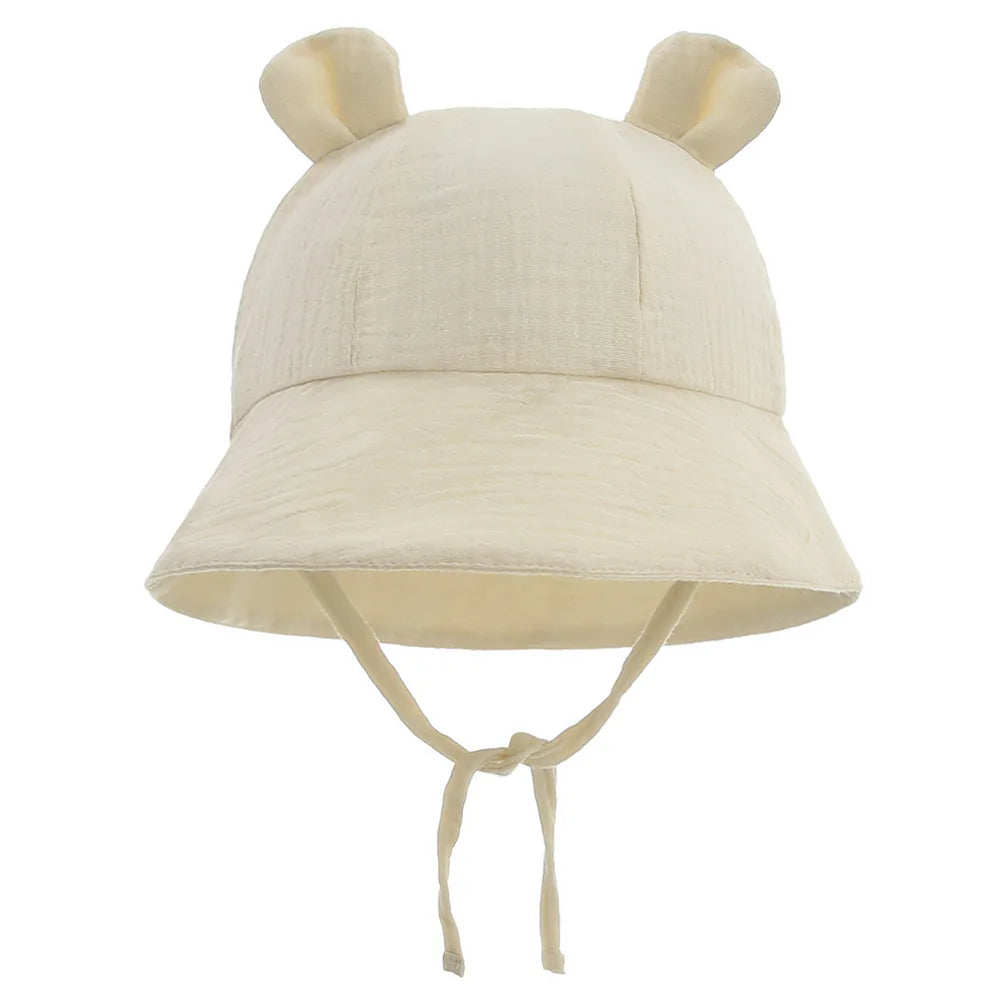 INS Summer Baby Solid Color Gauze Basin Hat New Rabbit Ear Fisherman Hat for Kids Sun Hat
