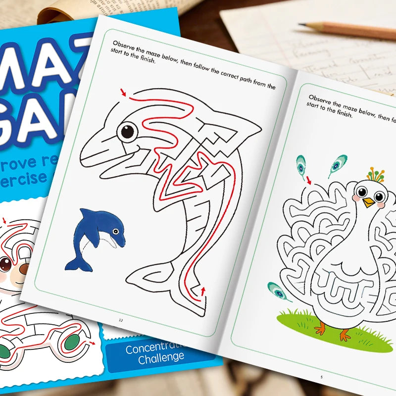 32 Pages Kids Maze Game Book Improve Reasoning Ability Concentration Educational Activity Book for Boys Girls Toddlers