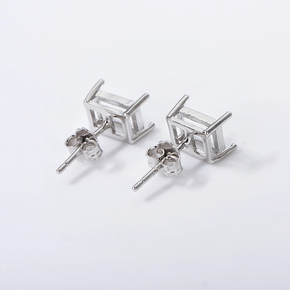Multi-size Simple Four-Prong Rectangular Earring Settings, Minimalist Style Earring Base Frames, S925 Sterling Silver Material