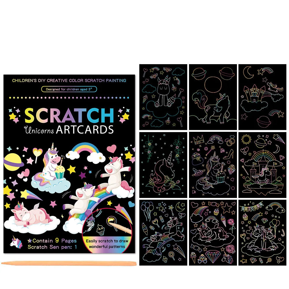 Children Scratch Painting Set Magic Rainbow Colors Scratch Art Painting Card Books Early Education Template Drawing Toys For Kid