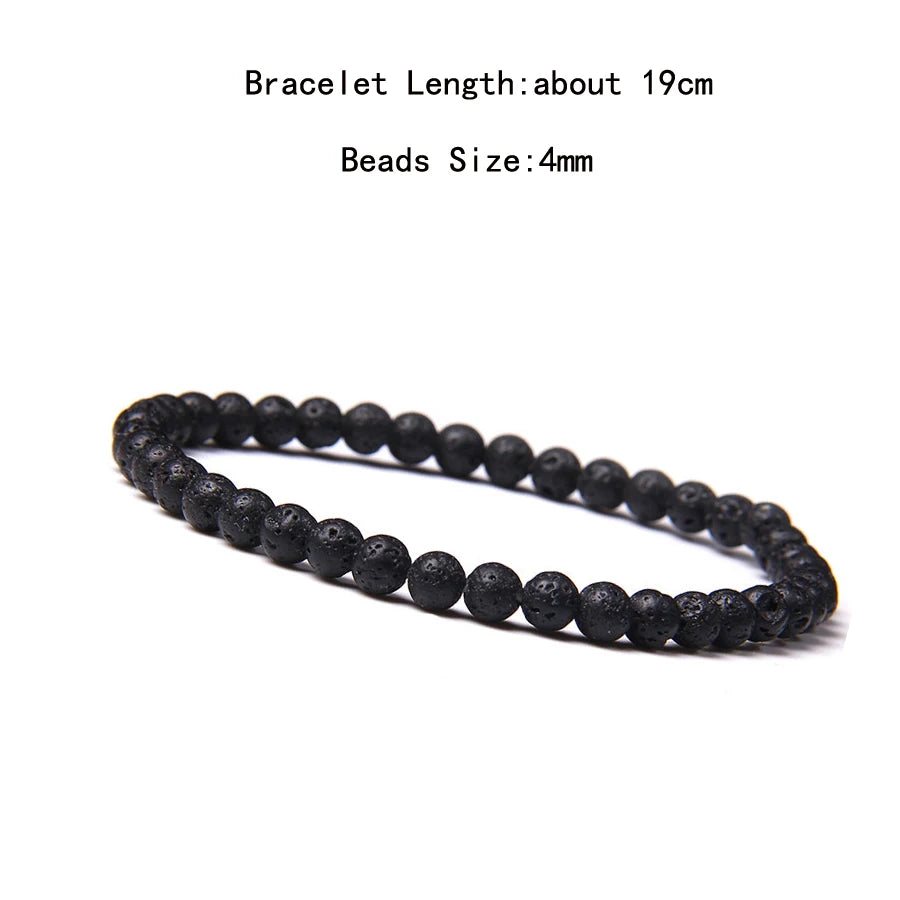 4mm Quartz Agate Bead Natural Stone Beaded Bracelet Lava Rock Tiger Eye Black Onyx Crystal Women Men Yoga Healing Chakra Jewelry