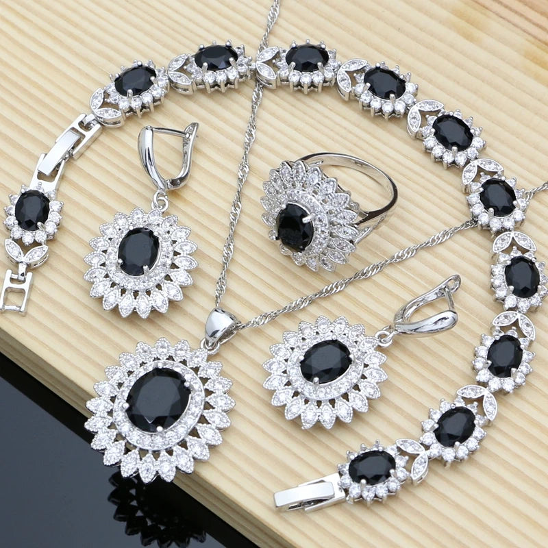 Natural Oval Blue Zircon White CZ Silver 925 Jewelry Sets For Women Party Earrings/Pendant/Necklace/Rings/Bracelet Dropshipping