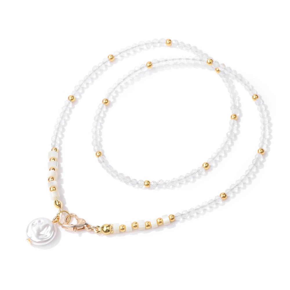 Baroque Pearl Pendant Necklace for Women 3mm Natural Stone Beaded Heart Buckle Necklaces Vintage Wedding Elegant Jewelry Gifts