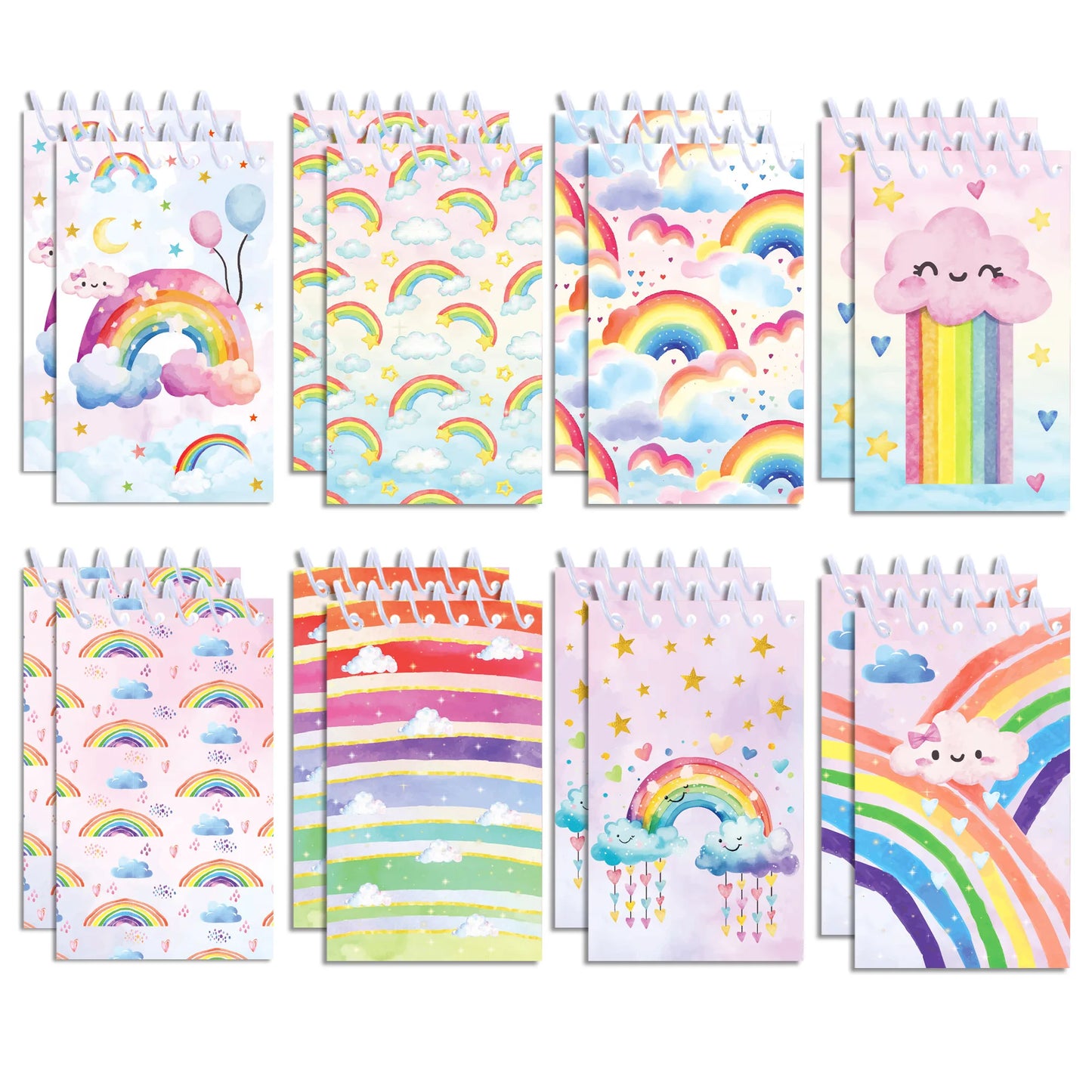8pcs Rainbow Themed Mini Spiral Pocket Notebooks Memo Pad Coil Booklet Notepads For Gifts Office Stationery School Diaries