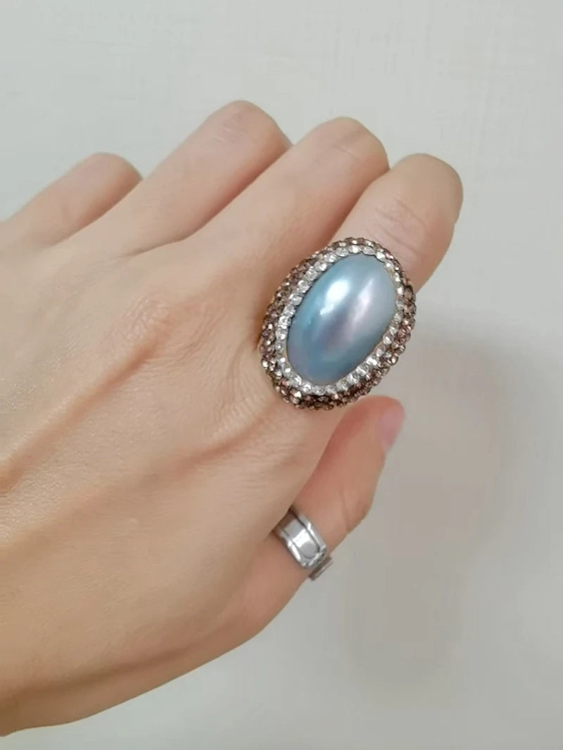 Natural Amethyst Freshwater Pearl Finger Rings Handmade Rhinestone Quartz Sudan Stone Jewelry for Women Mix Design Gemstone