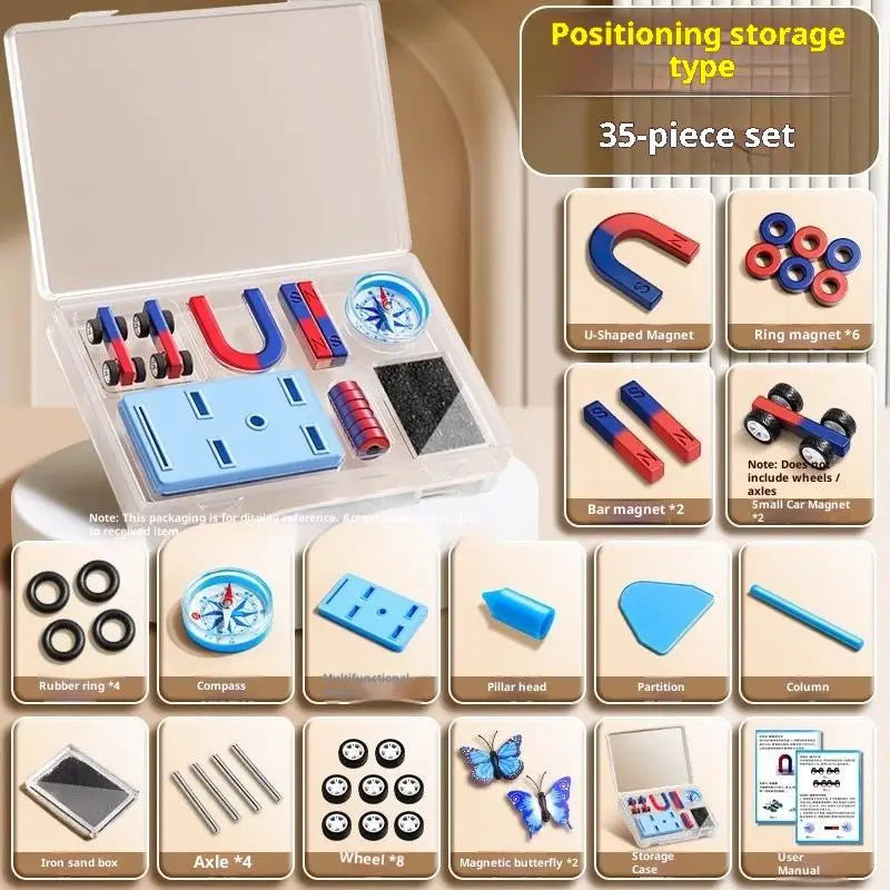 1 Set Educational Experiment With Bar Ring Horseshoe U Shape Magnets And Compass STEM Physics Science Magnet Kit For Kids