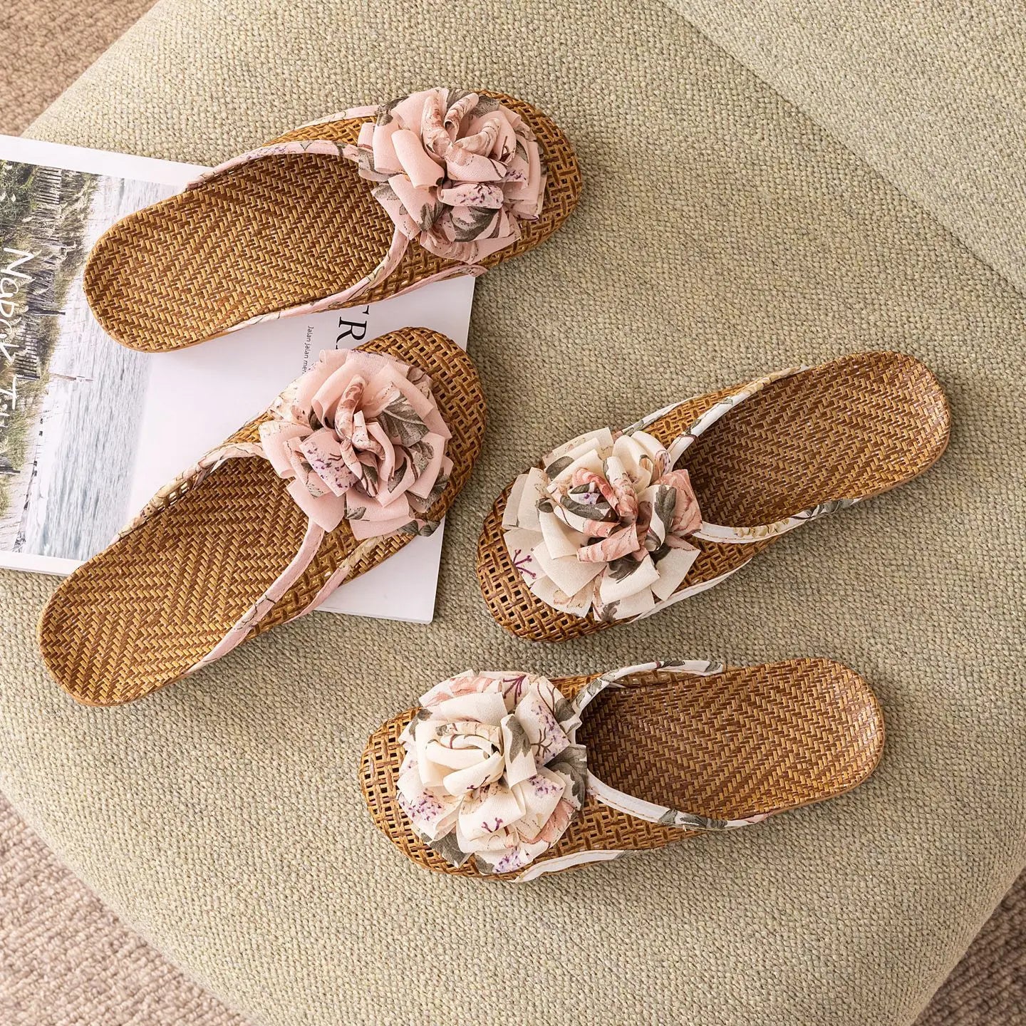 Women's Summer Slippers, Rattan Floor Slippers, Home Cooling Slippers, Indoor Bamboo Woven Slippers, Non-Slip Household Slippers