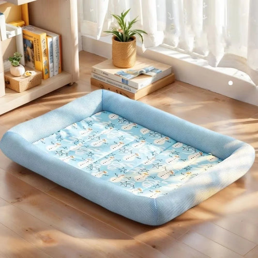 Summer Washable Pet Dog Bed, Square Cooling Puppy Bed, Neck-Protecting, Breathable Soft Dog Sleeping Pad, Summer Pet Supplies