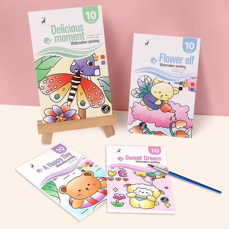Kids Paint Coloring Book with Pigments - Watercolor Doodle Art Supplies for Toddlers, Sketch Pad & Drawing Paper for Children