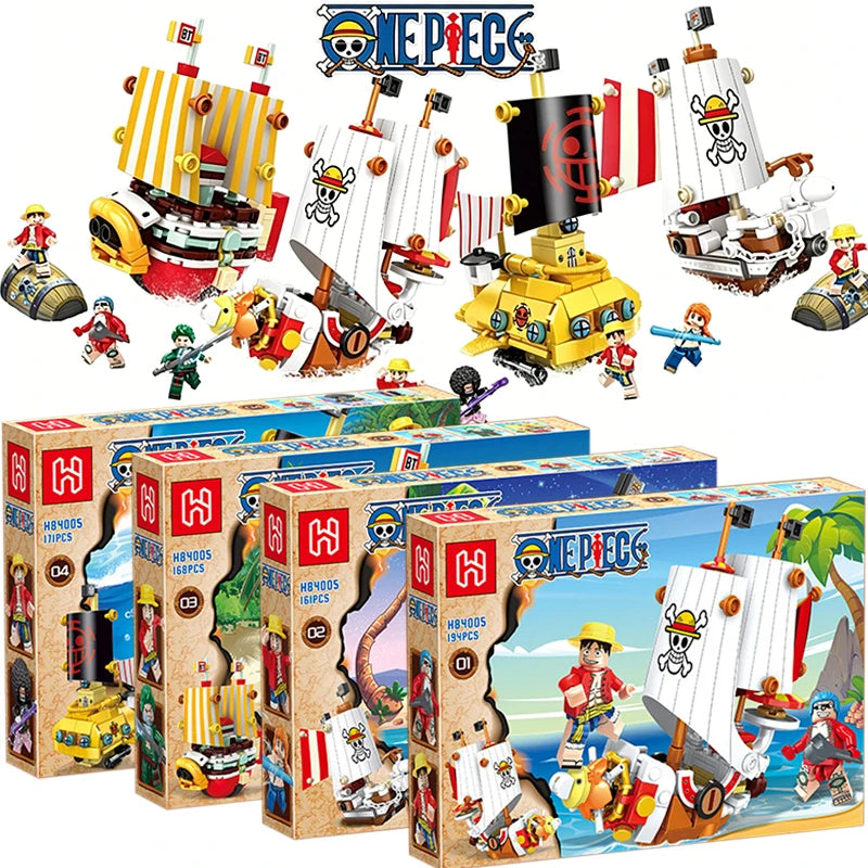 One Piece Thousand Sunny Going Merry Micro Bricks 4in1 Building Blocks Model Toys Ornament Pirate Ship Figures Kits Gifts
