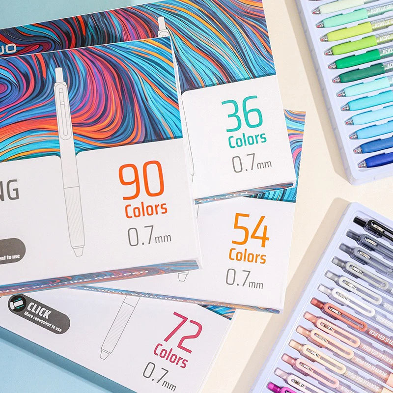 LANGUO 36/54/72/90 Colors Acrylic Painting Gel Pens Retractable 0.7mm Tip Handbook Pen for Student Painting Graffiti Writting