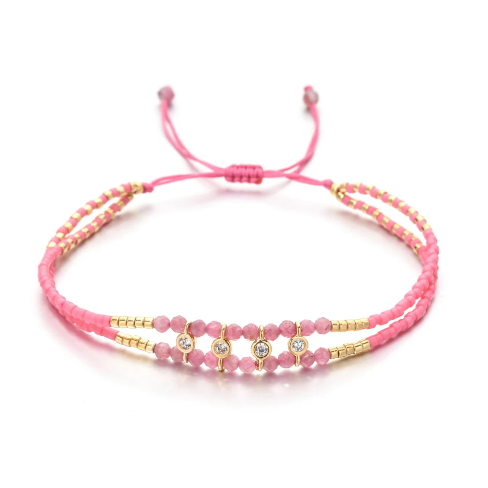 ZMZY Bohemian Natural Stone Beaded Bracelet for Women Gold Plated Crystal Beads Layered Bracelet Ladies Jewelry Friends Gift New