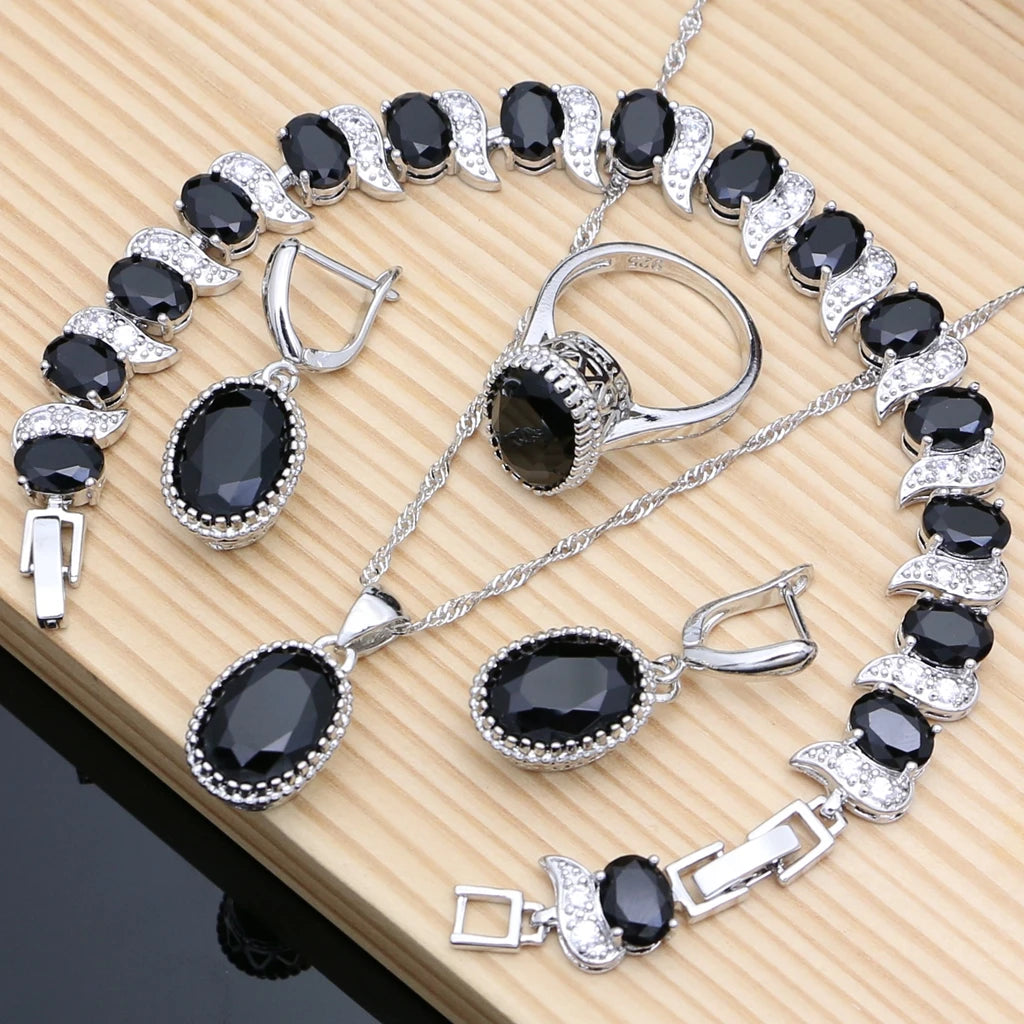 Natural 925 Silver Jewelry Red Birthstone Charm Jewelry Sets Women Earrings/Pendant/Necklace/Ring/Bracelets T055