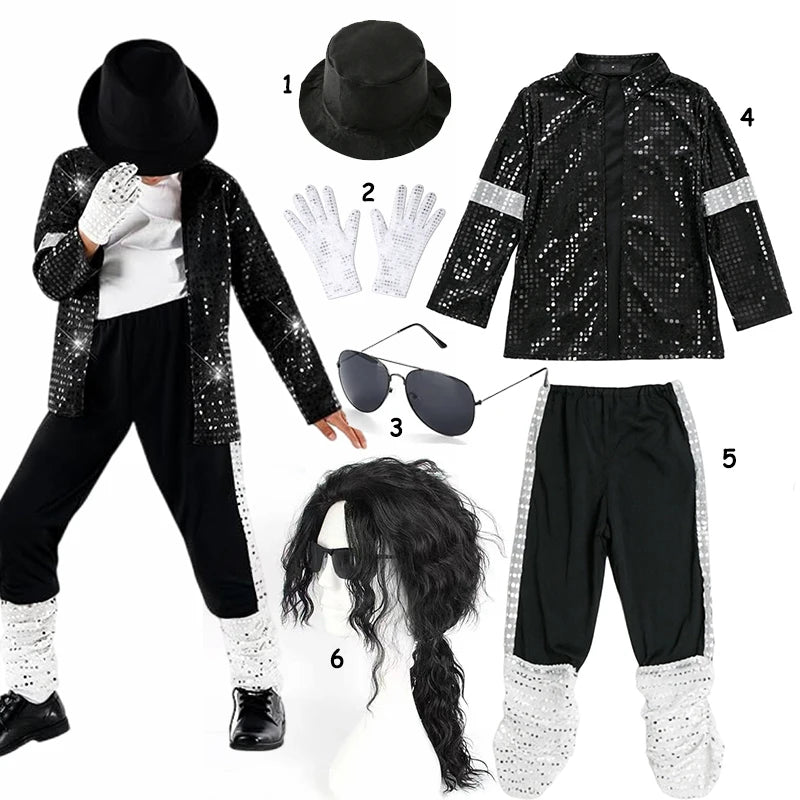Kids 80s 90s Hip Hop Cosplay 5pcs Costume Boys Superstar Singer Outfit Halloween Carnival Stage Dance Cosplay Party Wear