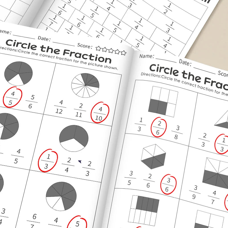 32 Pages/Set Math Fraction Workbook for Kids Learning Basic Fractions Educational Mathematics Exercise Book Teaching Aids