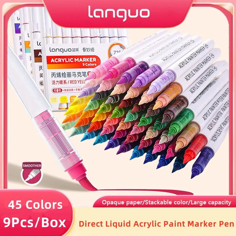 Acrylic Marker Set – Soft Brush Tip Paint Pens in Themed Colors, 9–45 Colors