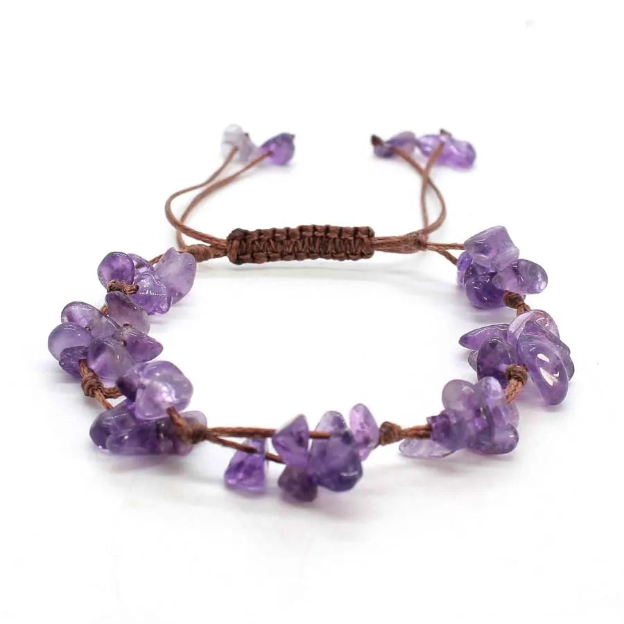 Macrame Crystal Chip Stone Braided Bracelets For Women Girls Natural Amethyst Quartz Gemetone Weave Adjustable Bracelet Jewelry