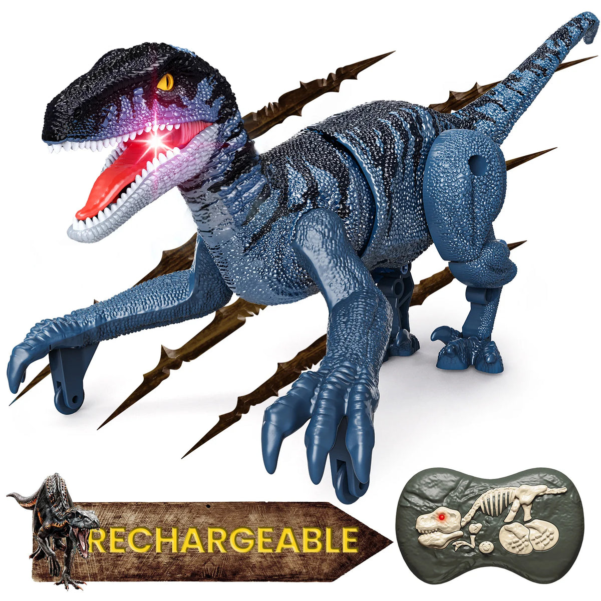 2.4GHz Remote Control Dinosaur, Simulation Walking Velociraptor Robot Toy, Electronic RC Dinosaur Toys, Gift for Boys Girls
