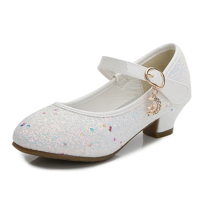 Girls Purple High Heels For Kids Princess RED Leather Shoe Footwear Children's Dress Party Wedding Shoes Round Toe 1-3CM