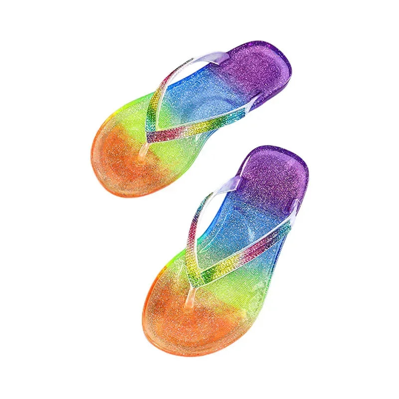 Rainbow Slippers Woman Summer Beach Sandal Outdoor Soft Non Slip Flip Flops Cloud Female Jelly Crystal Shoes Slides Outdoor