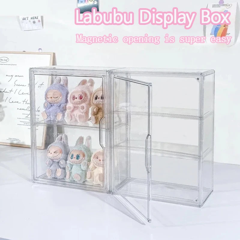 New Labubu Storage Box Transparent Acrylic Display Boxes Dustproof Doll Figure Blind Box Organizer Cabinet Display Stand