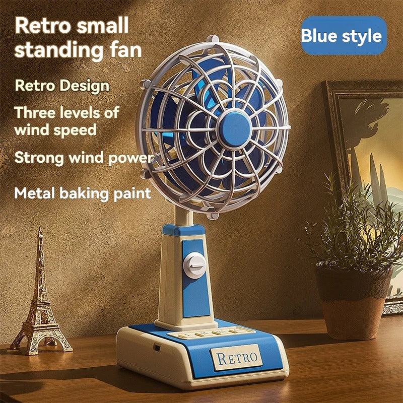 Retro USB charging handheld fan, silent mini fan, summer portable outdoor travel office mini fan, ultra quiet folding mini fan