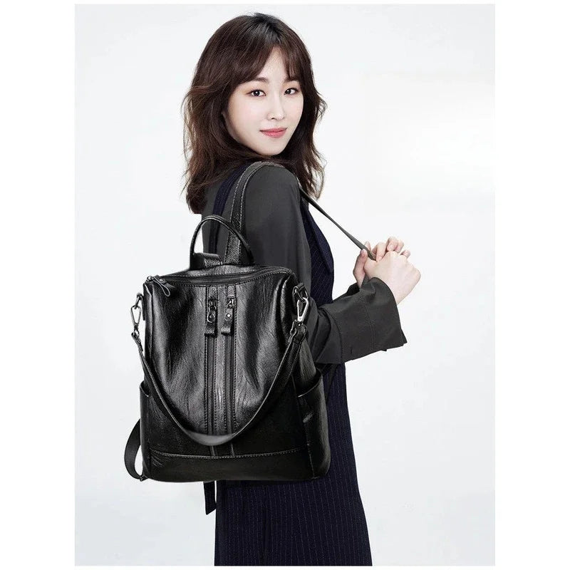 Women Soft Leather Backpack School Black Casual Multifunctional College Bag Large Capacity Shoulder Bags Travel Tote Backpack